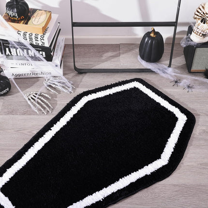 Halloween Decor Black Coffin Bath Mat for Bathroom, Cute Gothic Halloween Decoration Black Bathroom Rug Non Slip Cartoon Bath Rug Bathroom Mat Plush Shower Rugs Washable Black White.