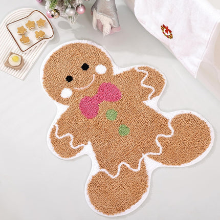 Cute Gingerbread Bath Mat for Bathroom Soft Water Absorbing Bath Rug with Non Slip Backing Fun Washable Bathroom Rug for Christmas Decor.