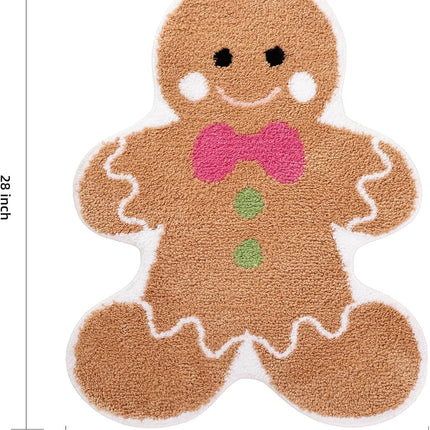 Cute Gingerbread Bath Mat for Bathroom Soft Water Absorbing Bath Rug with Non Slip Backing Fun Washable Bathroom Rug for Christmas Decor.