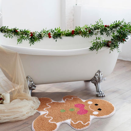Cute Gingerbread Bath Mat for Bathroom Soft Water Absorbing Bath Rug with Non Slip Backing Fun Washable Bathroom Rug for Christmas Decor.