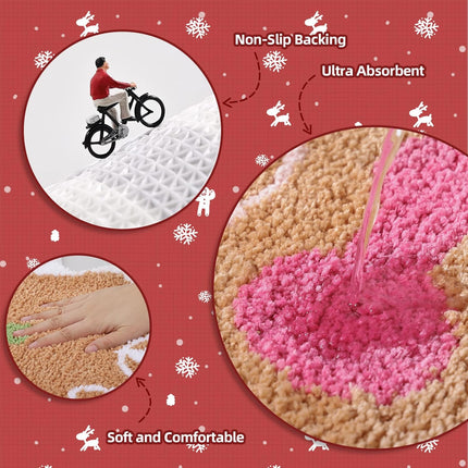 Cute Gingerbread Bath Mat for Bathroom Soft Water Absorbing Bath Rug with Non Slip Backing Fun Washable Bathroom Rug for Christmas Decor.