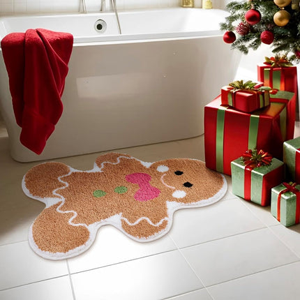 Cute Gingerbread Bath Mat for Bathroom Soft Water Absorbing Bath Rug with Non Slip Backing Fun Washable Bathroom Rug for Christmas Decor.