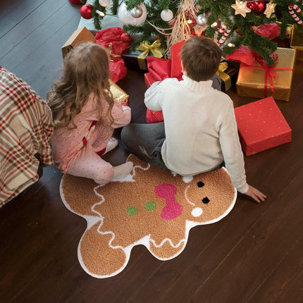 Cute Gingerbread Bath Mat for Bathroom Soft Water Absorbing Bath Rug with Non Slip Backing Fun Washable Bathroom Rug for Christmas Decor.