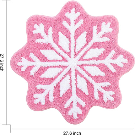 Pink Christmas Decor Snowflake Bathroom Rug, Snowflake Welcome Mat Non Slip Round Shaped Washable Bathtub Rug Bathroom Tub Kitchen Rug Decoration.