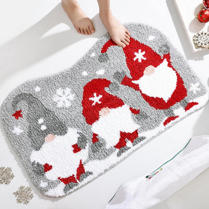 Bathroom Rugs Grey Christmas Rug with Tomte Cute Bath Mat Xmas Washable Kitchen Rugs for Living Room and Bedroom Non Slip.