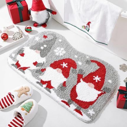 Bathroom Rugs Grey Christmas Rug with Tomte Cute Bath Mat Xmas Washable Kitchen Rugs for Living Room and Bedroom Non Slip.