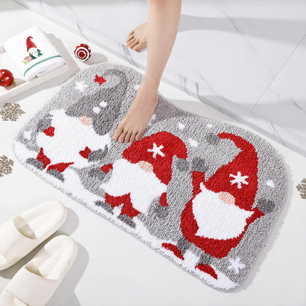 Bathroom Rugs Grey Christmas Rug with Tomte Cute Bath Mat Xmas Washable Kitchen Rugs for Living Room and Bedroom Non Slip.