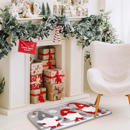 Bathroom Rugs Grey Christmas Rug with Tomte Cute Bath Mat Xmas Washable Kitchen Rugs for Living Room and Bedroom Non Slip.