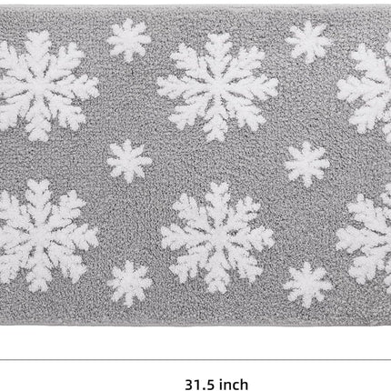 Christmas Grey Snowflake Bath Mat for Bathroom - Cute Absorbent Washable Bathroom Rugs with Non Slip Backing - Fun Snowflake Bathroom Mat for Christmas Decorations.