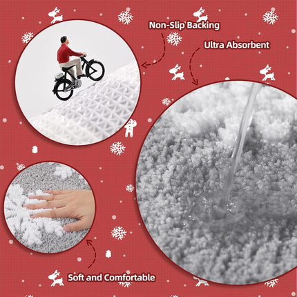 Christmas Grey Snowflake Bath Mat for Bathroom - Cute Absorbent Washable Bathroom Rugs with Non Slip Backing - Fun Snowflake Bathroom Mat for Christmas Decorations.