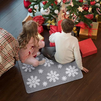 Christmas Grey Snowflake Bath Mat for Bathroom - Cute Absorbent Washable Bathroom Rugs with Non Slip Backing - Fun Snowflake Bathroom Mat for Christmas Decorations.