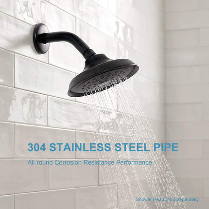 Shower Arm with Flange, 6 in Wall Mount Replacement Angle Shower Head Arm Wall-Mounted For Fixed Shower Head & Handheld Showerhead, Matte Black.