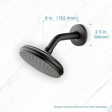 Shower Arm with Flange, 6 in Wall Mount Replacement Angle Shower Head Arm Wall-Mounted For Fixed Shower Head & Handheld Showerhead, Matte Black.