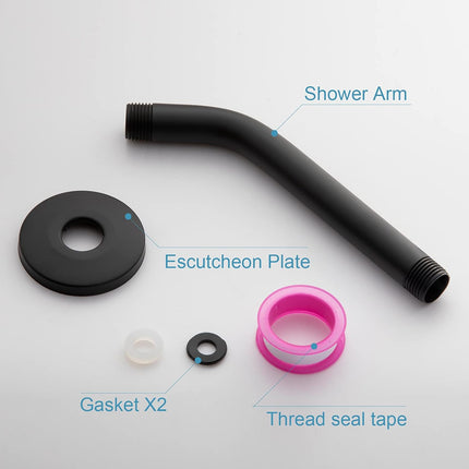 Shower Arm with Flange, 6 in Wall Mount Replacement Angle Shower Head Arm Wall-Mounted For Fixed Shower Head & Handheld Showerhead, Matte Black.