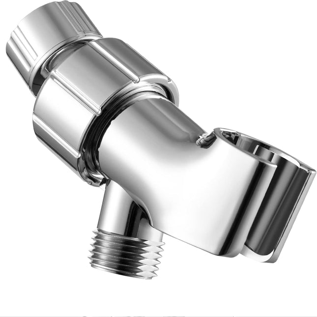 Shower Head Holder for Handheld Shower Head, Adjustable Shower Arm Mount for Connecting Shower Arm and Shower Hose, 1/2 Inch IPS Female Inlet and Male Outlet, Chrome Finish.