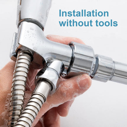 Shower Head Holder for Handheld Shower Head, Adjustable Shower Arm Mount for Connecting Shower Arm and Shower Hose, 1/2 Inch IPS Female Inlet and Male Outlet, Chrome Finish.
