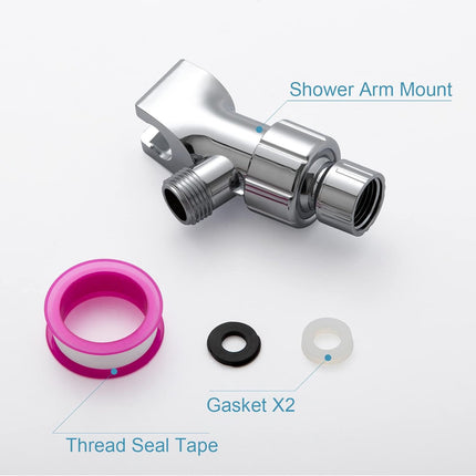 Shower Head Holder for Handheld Shower Head, Adjustable Shower Arm Mount for Connecting Shower Arm and Shower Hose, 1/2 Inch IPS Female Inlet and Male Outlet, Chrome Finish.