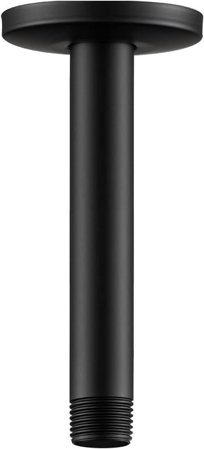Shower Arm with Flange, 6 in Ceiling Mount Replacement Rain Shower Head Straight Arm Ceiling-Mounted For Fixed Shower Head & High Pressure Rain, Matte Black.