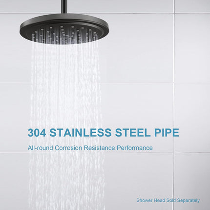 Shower Arm with Flange, 6 in Ceiling Mount Replacement Rain Shower Head Straight Arm Ceiling-Mounted For Fixed Shower Head & High Pressure Rain, Matte Black.