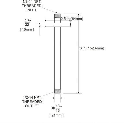 Shower Arm with Flange, 6 in Ceiling Mount Replacement Rain Shower Head Straight Arm Ceiling-Mounted For Fixed Shower Head & High Pressure Rain, Matte Black.