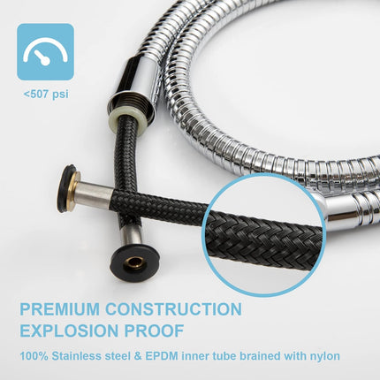Shower Hose, 48 Inch Bidet Hose High Pressure Explosion Proof Toilet Hose for Bidet Sprayer Stainless Steel Electroplating Handheld Shower Hose Flex Hoses with Woven Inner Tube, Chrome.