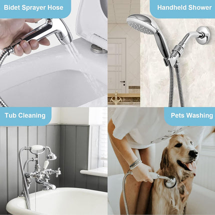 Shower Hose, 48 Inch Bidet Hose High Pressure Explosion Proof Toilet Hose for Bidet Sprayer Stainless Steel Electroplating Handheld Shower Hose Flex Hoses with Woven Inner Tube, Chrome.