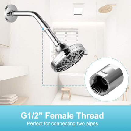 Shower Pipe Fitting, Brass Converter Adapter, G1/2 x G1/2 in Female Thread Shower Coupling for Shower Arm Home Bathroom Plumbing, Chrome.