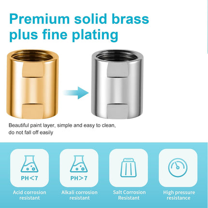 Shower Pipe Fitting, Brass Converter Adapter, G1/2 x G1/2 in Female Thread Shower Coupling for Shower Arm Home Bathroom Plumbing, Chrome.