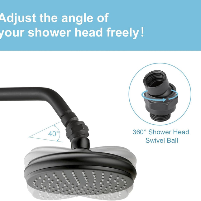 Shower Head Swivel Ball Adapter, All Metal Adjustable Shower Arm Extension Connector Universal Showering Component Solid Brass, Matte Black.