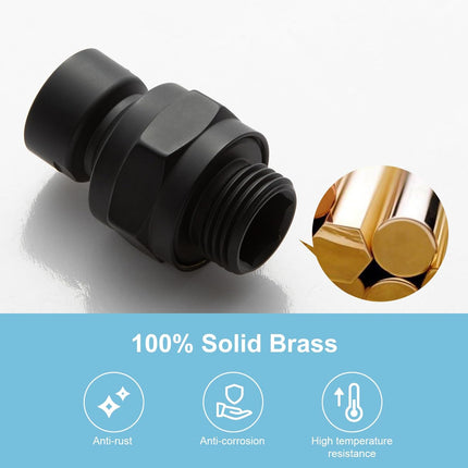 Shower Head Swivel Ball Adapter, All Metal Adjustable Shower Arm Extension Connector Universal Showering Component Solid Brass, Matte Black.