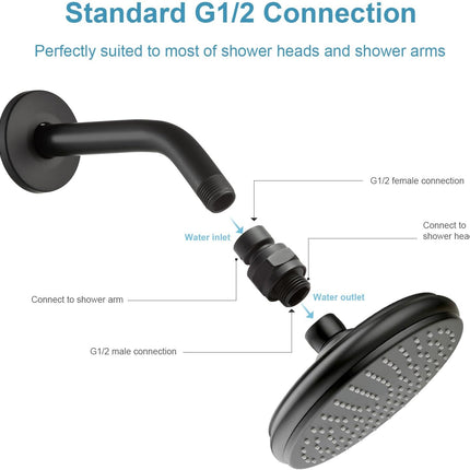 Shower Head Swivel Ball Adapter, All Metal Adjustable Shower Arm Extension Connector Universal Showering Component Solid Brass, Matte Black.