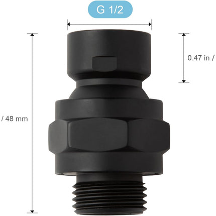 Shower Head Swivel Ball Adapter, All Metal Adjustable Shower Arm Extension Connector Universal Showering Component Solid Brass, Matte Black.