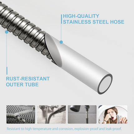 Shower Hose, 120 in Kink Free Stainless Steel Extra Long Shower Hose Replacement, Flexible Handheld Shower Head Hose Extension for Pet Bathing Cleaning, Nickel Gray.