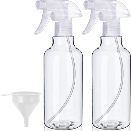 Plastic Spray Bottles, 2-Pack, 16.9 Oz, Mist & Stream, Heavy Duty Spraying, Empty Water Spray Bottle for Cleaning Solutions, Essential Oils, Hair, Plants, BBQ, Cat Dog Behavior Correction (Clear).