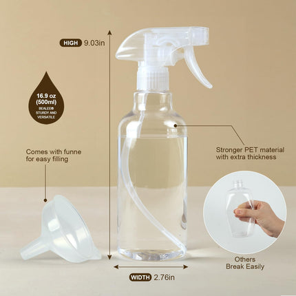Plastic Spray Bottles, 2-Pack, 16.9 Oz, Mist & Stream, Heavy Duty Spraying, Empty Water Spray Bottle for Cleaning Solutions, Essential Oils, Hair, Plants, BBQ, Cat Dog Behavior Correction (Clear).