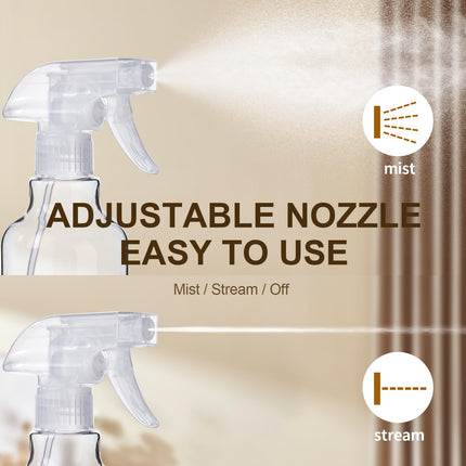 Plastic Spray Bottles, 2-Pack, 16.9 Oz, Mist & Stream, Heavy Duty Spraying, Empty Water Spray Bottle for Cleaning Solutions, Essential Oils, Hair, Plants, BBQ, Cat Dog Behavior Correction (Clear).