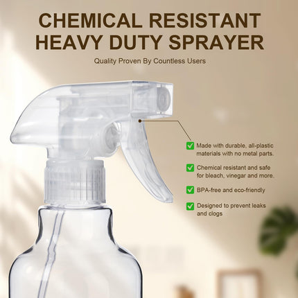 Plastic Spray Bottles, 2-Pack, 16.9 Oz, Mist & Stream, Heavy Duty Spraying, Empty Water Spray Bottle for Cleaning Solutions, Essential Oils, Hair, Plants, BBQ, Cat Dog Behavior Correction (Clear).
