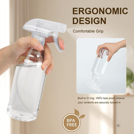 Plastic Spray Bottles, 2-Pack, 16.9 Oz, Mist & Stream, Heavy Duty Spraying, Empty Water Spray Bottle for Cleaning Solutions, Essential Oils, Hair, Plants, BBQ, Cat Dog Behavior Correction (Clear).