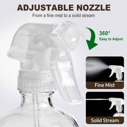 Glass Spray Bottles with Silicone Sleeves (2 Pack, 16 oz), Mist and Stream Empty Refillable Containers, Water Sprayer Misting Bottle for Cleaning Solutions, Planting, Hair Spraying, Green & Grey.