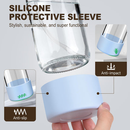 Glass Spray Bottles with Silicone Sleeves (2 Pack, 16 oz), Mist and Stream Empty Refillable Containers, Water Sprayer Misting Bottle for Cleaning Solutions, Planting, Hair Spraying, Green & Grey.