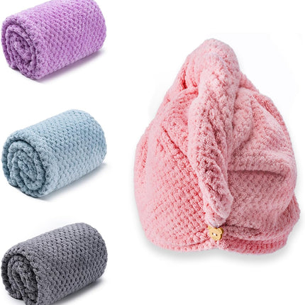 Hair Towel Wrap, 4 Packs 9.8 x 25.6 Inch Towel Turbans for Wet Hair, Dry Hair Towel, Headbands for Curly and Long Hair - Bathroom Must-Have for Ladies.