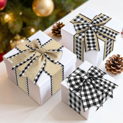 Buffalo Plaid Ribbon Wired – 3 Rolls 2.5'' x 18 Yards, Burlap Black and White Plaid Ribbons for Crafts, Christmas Gift Wrapping, Wreaths and Decoration.