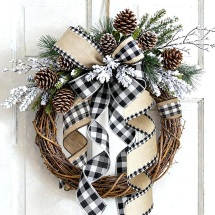 Buffalo Plaid Ribbon Wired – 3 Rolls 2.5'' x 18 Yards, Burlap Black and White Plaid Ribbons for Crafts, Christmas Gift Wrapping, Wreaths and Decoration.