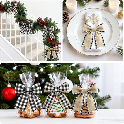 Buffalo Plaid Ribbon Wired – 3 Rolls 2.5'' x 18 Yards, Burlap Black and White Plaid Ribbons for Crafts, Christmas Gift Wrapping, Wreaths and Decoration.