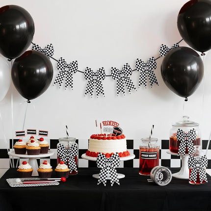 Black and White Checkered Ribbon - Racing Car Theme Black Grosgrain Buffalo Plaid Ribbon for Gift Wrapping, 1.5 in x 10 Yds White Gingham Ribbons for Crafts, Wreath, and Racing Cakes Decor.