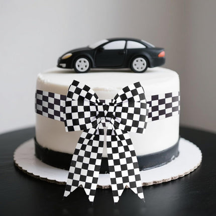Black and White Checkered Ribbon - Racing Car Theme Black Grosgrain Buffalo Plaid Ribbon for Gift Wrapping, 1.5 in x 10 Yds White Gingham Ribbons for Crafts, Wreath, and Racing Cakes Decor.