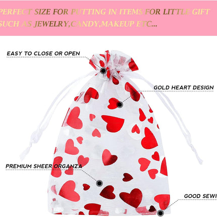 100 Pcs Red Organza Favor Gift Bags,4x6inch Valentine's Day Drawstring Gift Bags,Jewelry Gift Pouches Mesh Party Favor Bags.