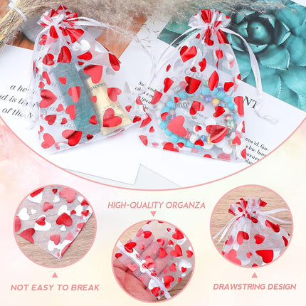 100 Pcs Red Organza Favor Gift Bags,4x6inch Valentine's Day Drawstring Gift Bags,Jewelry Gift Pouches Mesh Party Favor Bags.