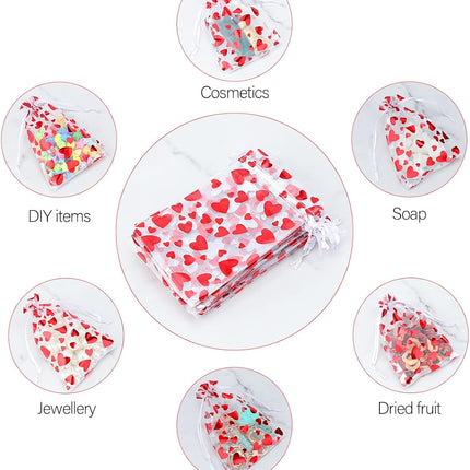 100 Pcs Red Organza Favor Gift Bags,4x6inch Valentine's Day Drawstring Gift Bags,Jewelry Gift Pouches Mesh Party Favor Bags.