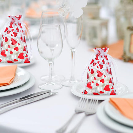 100 Pcs Red Organza Favor Gift Bags,4x6inch Valentine's Day Drawstring Gift Bags,Jewelry Gift Pouches Mesh Party Favor Bags.